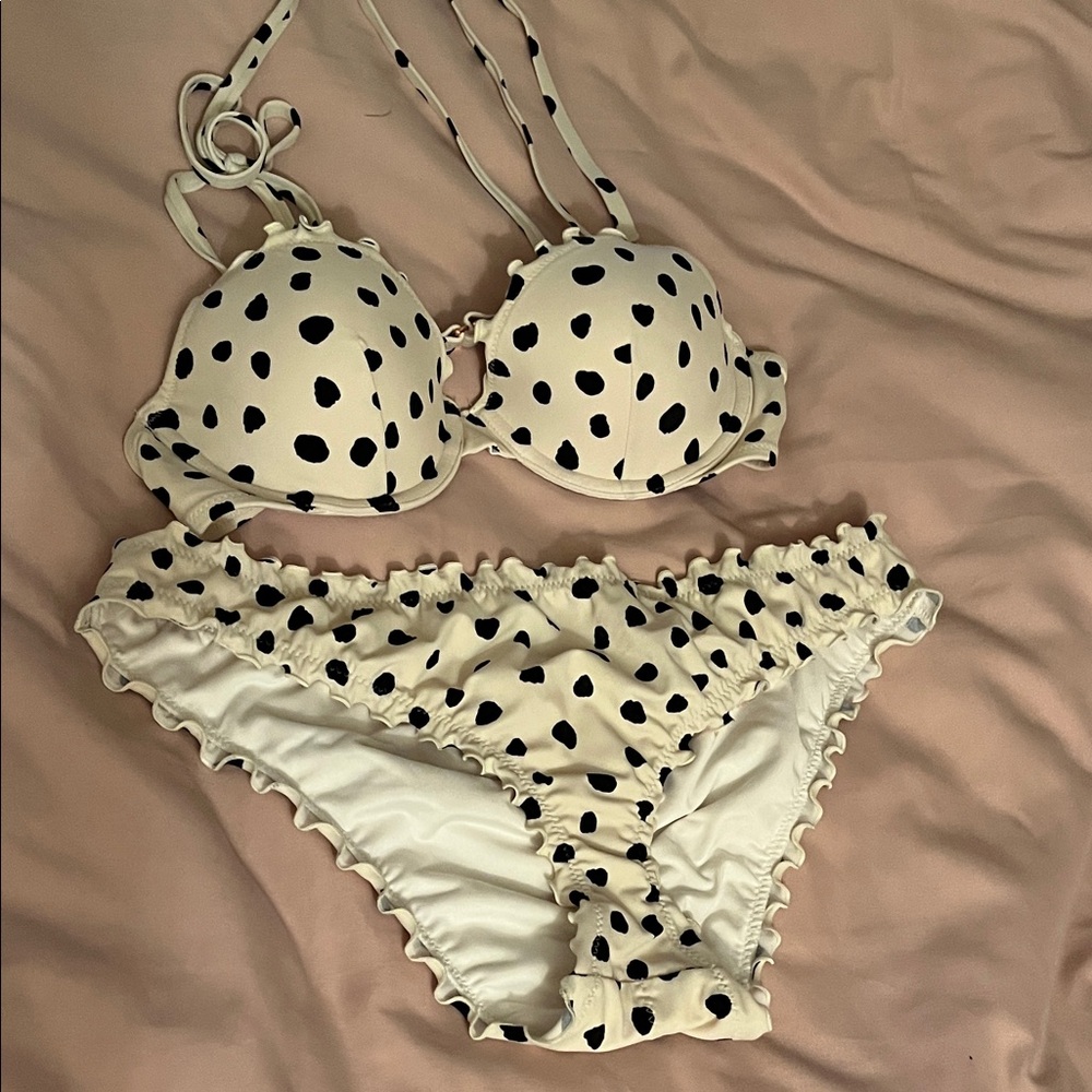 Shade & Shore Black and White Polka Dot Bra Set